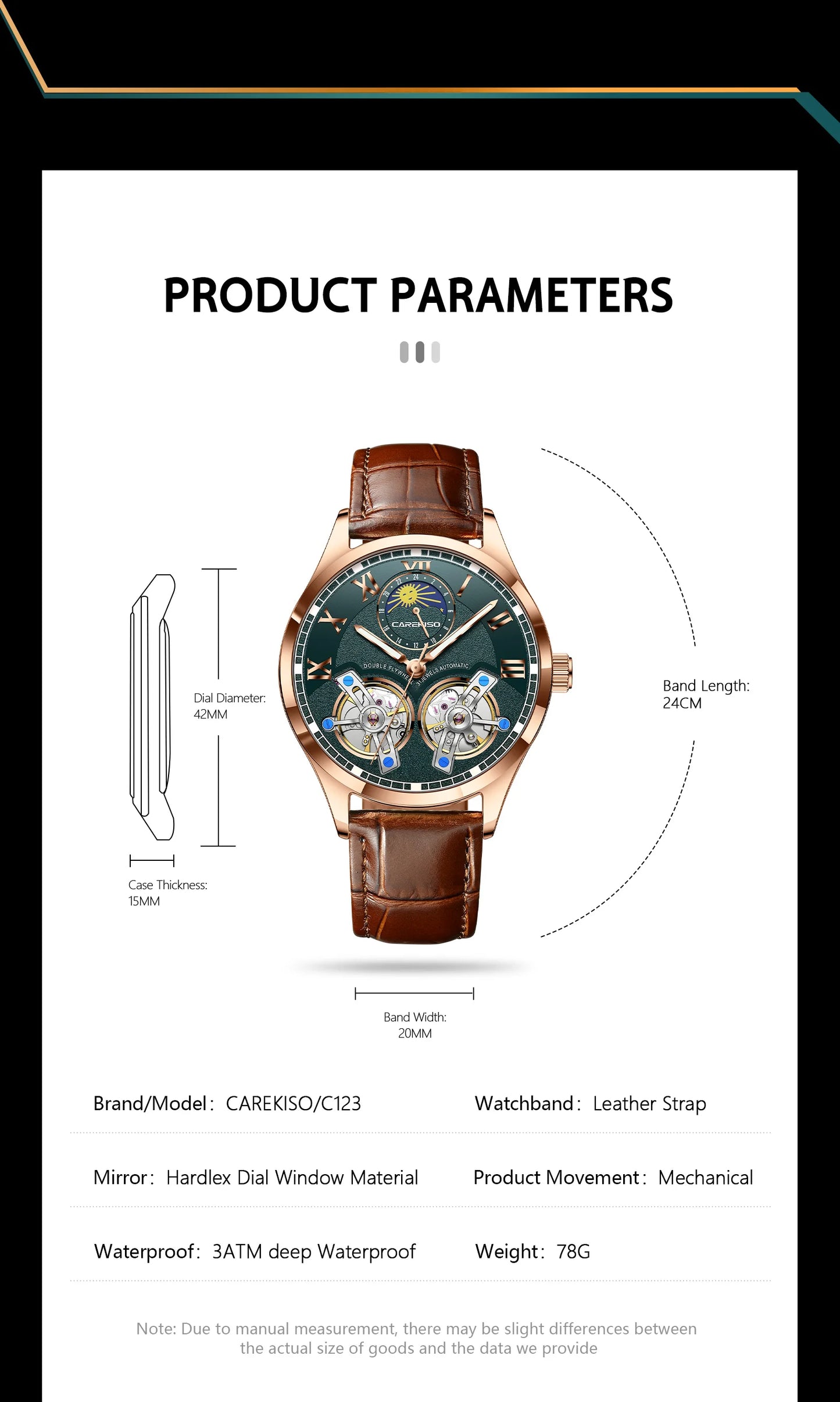 CAREKISO Fashion Men Clock Double Hollow Tourbillon Automatic Mechanical Man Watch Waterproof Luminous Leather Men's Watches+Box