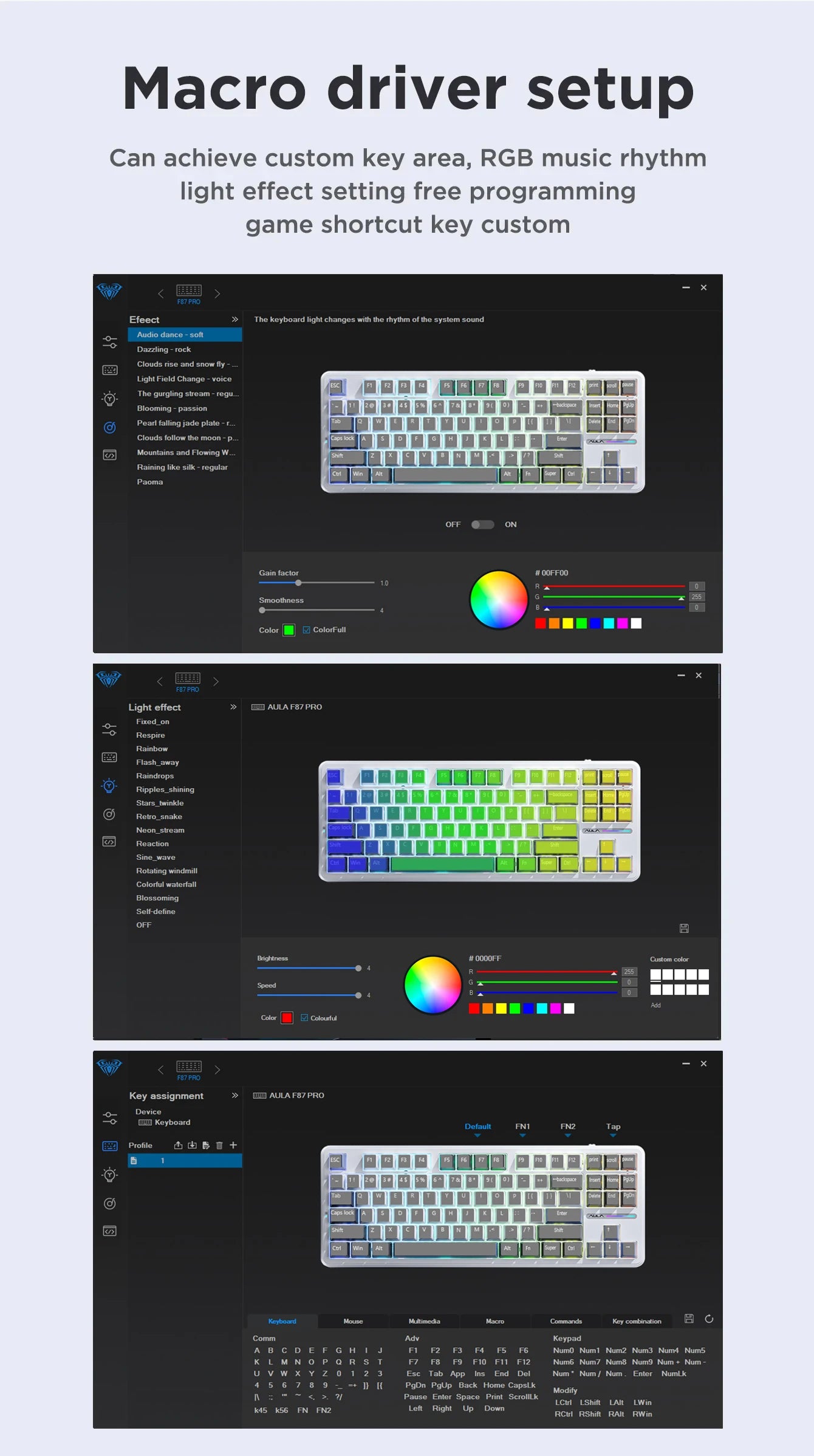 AULA F87 Pro Mechanical Keyboard 2.4g/Usb/Bluetooth Tri Mode Wireless 87 Key RGB PBT Gasket 5 Layer Silencing Full Key No Impact