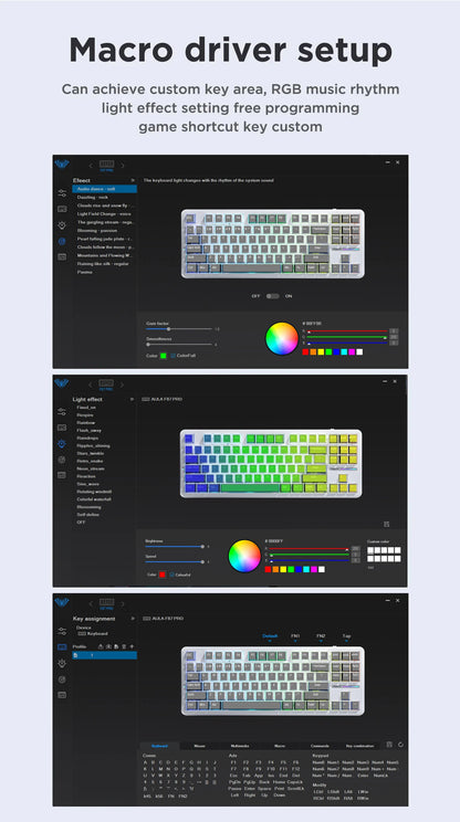 AULA F87 Pro Mechanical Keyboard 2.4g/Usb/Bluetooth Tri Mode Wireless 87 Key RGB PBT Gasket 5 Layer Silencing Full Key No Impact