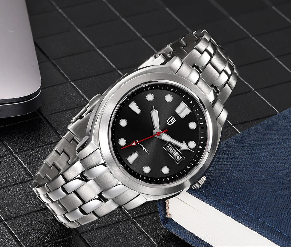 BERNY Automatic Men Watch Supper Luminous Sapphire Stainless Steel 100M Waterproof Business Casual Mechanical Wristwatch for Men
