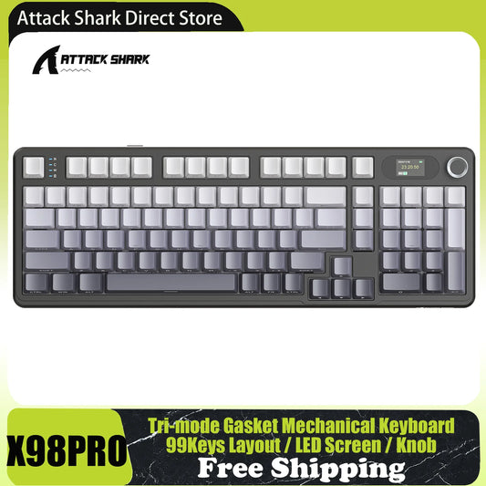 ATTACK SHARK X98PRO Tri-Mode Mechanical Keyboard with TFT Screen & Knob, 99-Key Hot-Swappable RGB Gasket Gaming Keyboard for PC, Mac & Laptop