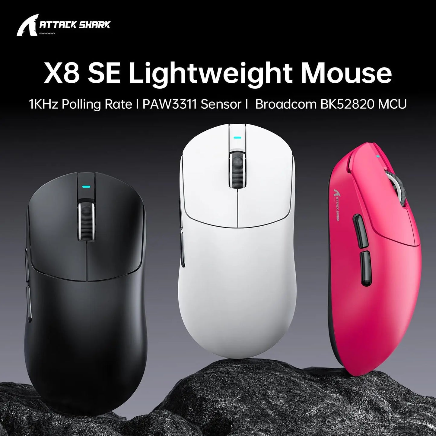 ATTACK SHARK X8 SE 55g Superlight Wireless Gaming Mouse, BK52820 Tri-Mode Mouse, 25000DPI, 500mAh Battery, 5 Programmable Buttons