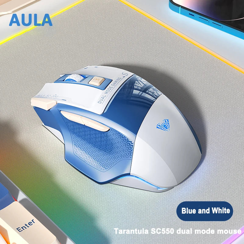 AULA SC550 žaidimų pelė, 2.4G belaidė makro pelė su RGB apšvietimu, ergonomiško dizaino e. sporto pelė, PC priedai