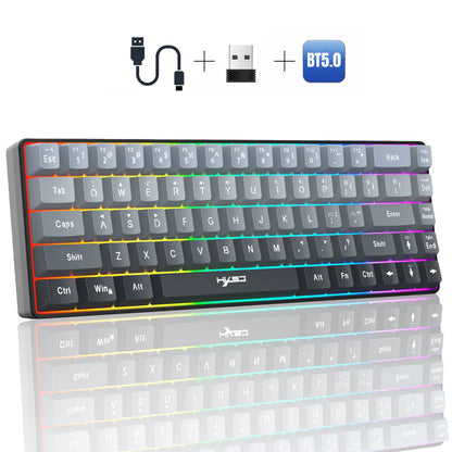 New 68% Three-Mode Wired/Wireless/Bluetooth Gaming Keyboard Gradual Change Gray RGB Backlight