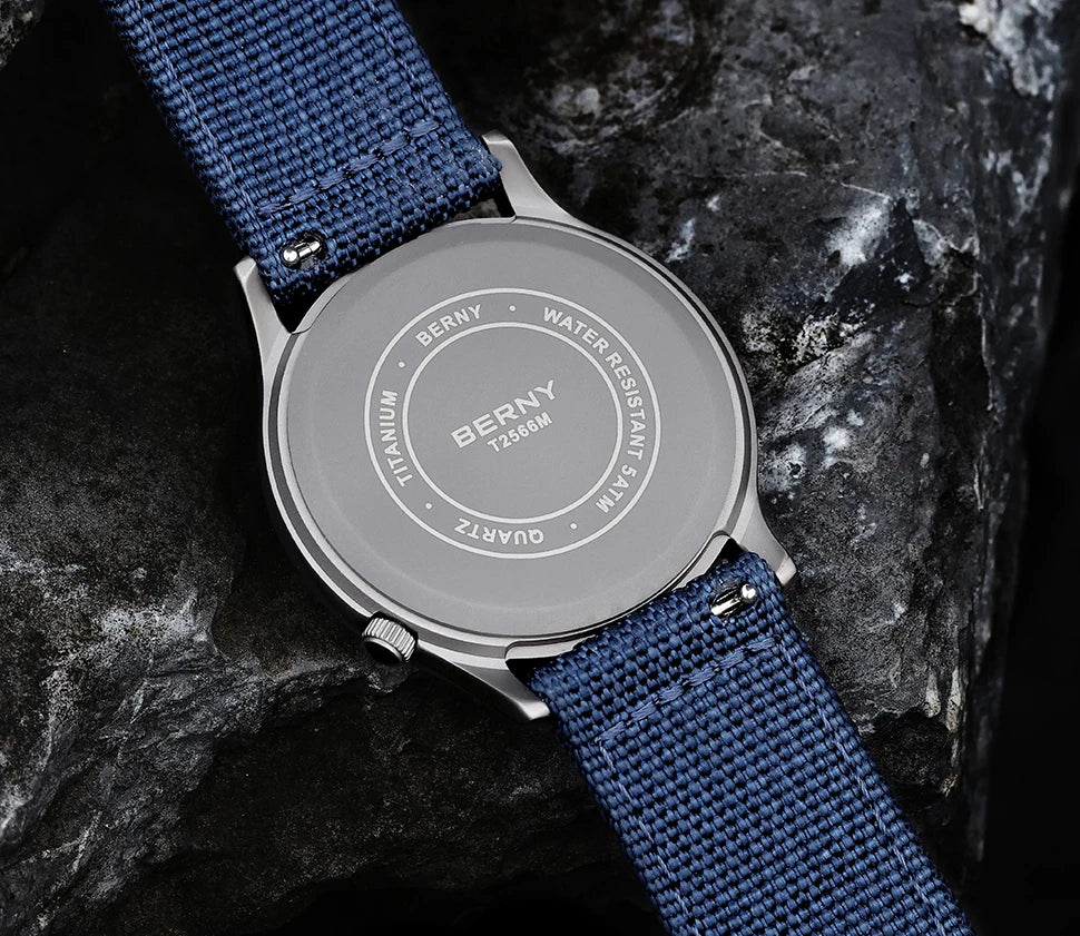 BERNY Titanium Watch For Men AR Coating Sapphire Fashion Wristwatch Luminous VH31 Ultra-thin Quartz Watch Waterproof 5ATM Watch