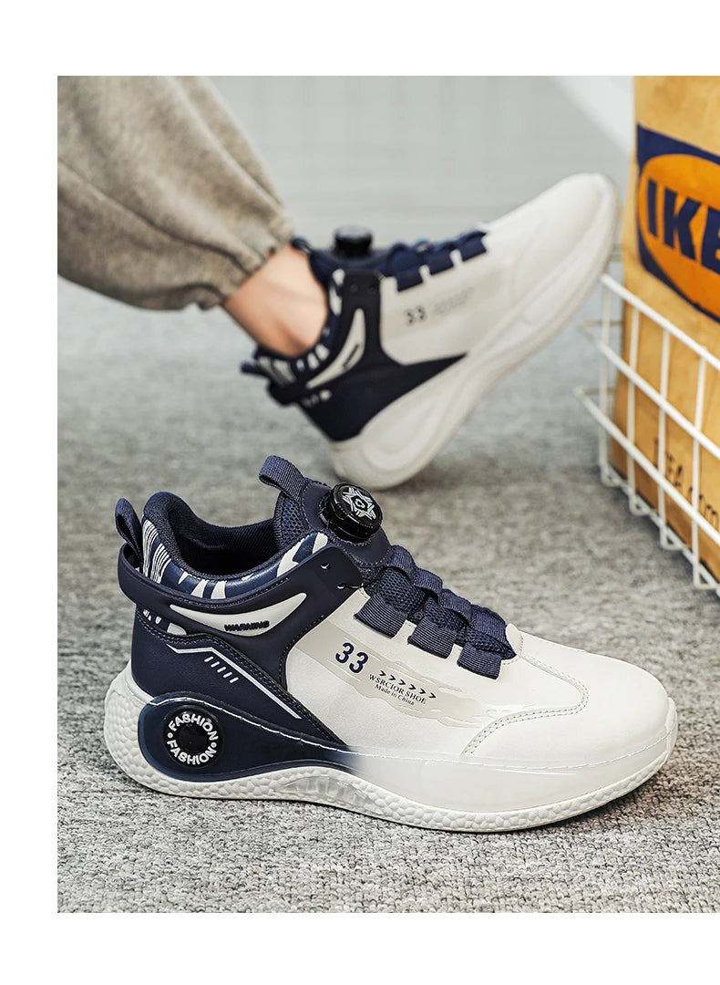 Men's Sneakers with Rotating Buckle Comfortable Non-Slip Lace-Up Durable Shoes for Outdoor Activities