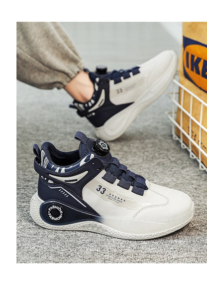 Men's Sneakers with Rotating Buckle Comfortable Non-Slip Lace-Up Durable Shoes for Outdoor Activities