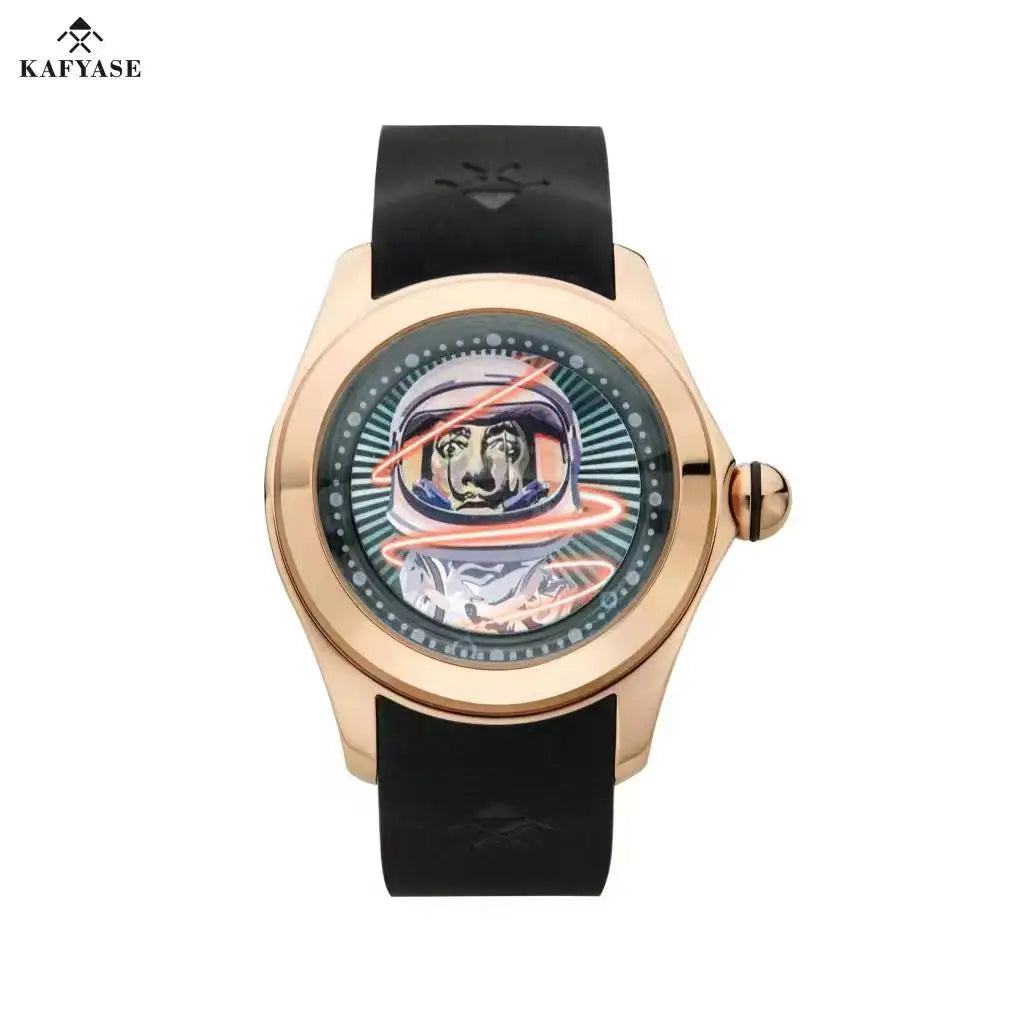 KAFYASE Fashion Earth  Bubble Rubber Automatic Watches Luxury Men 46mm Mechanical Wristwatches Art Eye Ball Dial Classic Watch