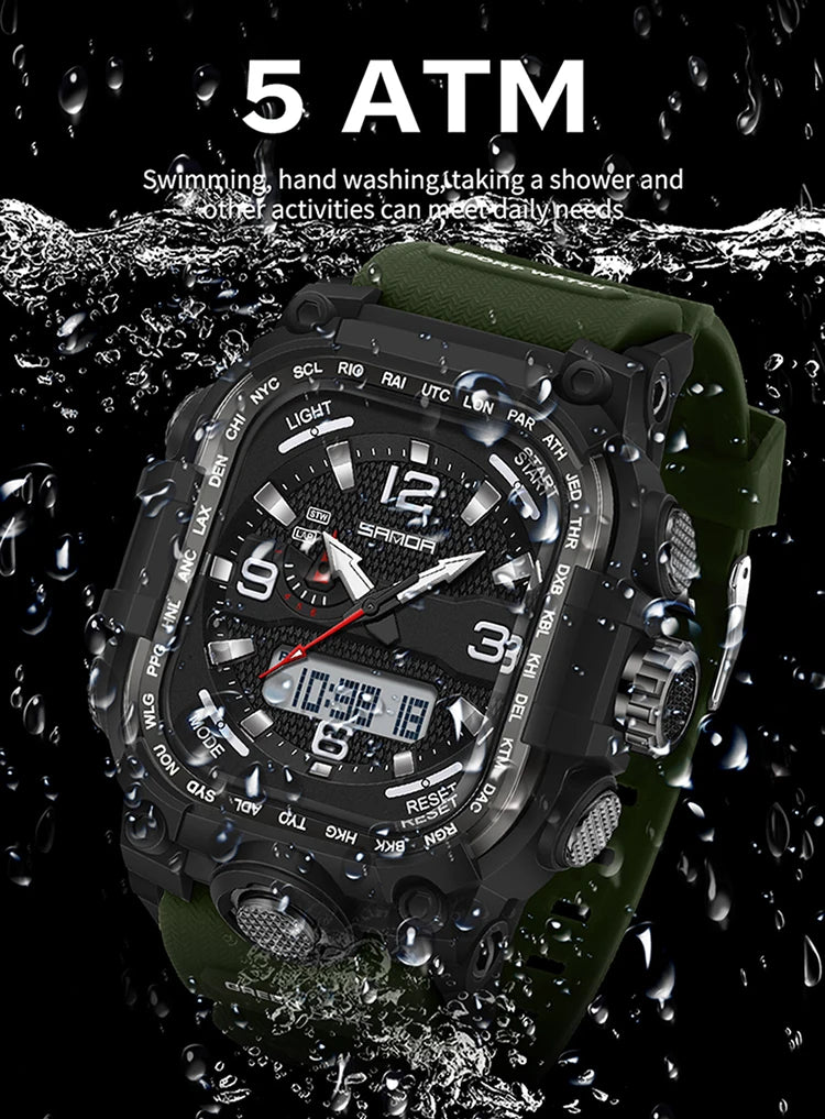 SANDA 6310 Men's Electronic Watch Multifunctional Luminous Alarm Clock Calendar Stopwatch Dual Display Digital Watches for Man