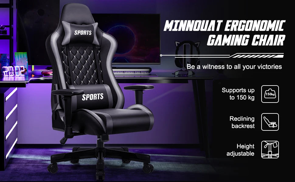 Daccormax Ergonomic Office Chair/Gaming Chair: 170° Recline, Adjustable Armrests, Lumbar Support for Long Hours Sitting