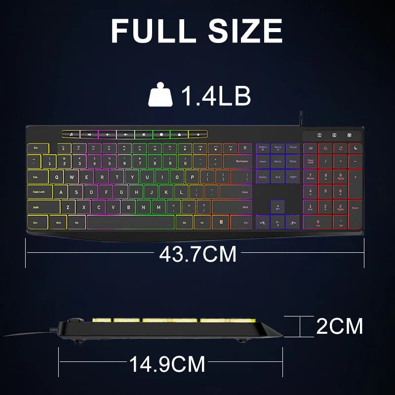 New Wired Light Backlit RGB Mute Keyboard Desktop Notebook Home Business For Office Ultra Thin USB office home