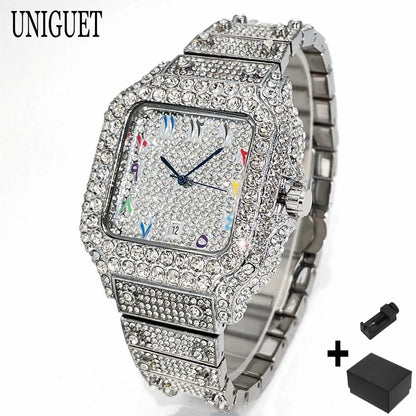 Hot Fashion Luxury Brand UNIGUET Womens Watch Elegant Pink Diamond Small Dial BlingBling Quartz Ladies Mini Iced Wristwatch Gift