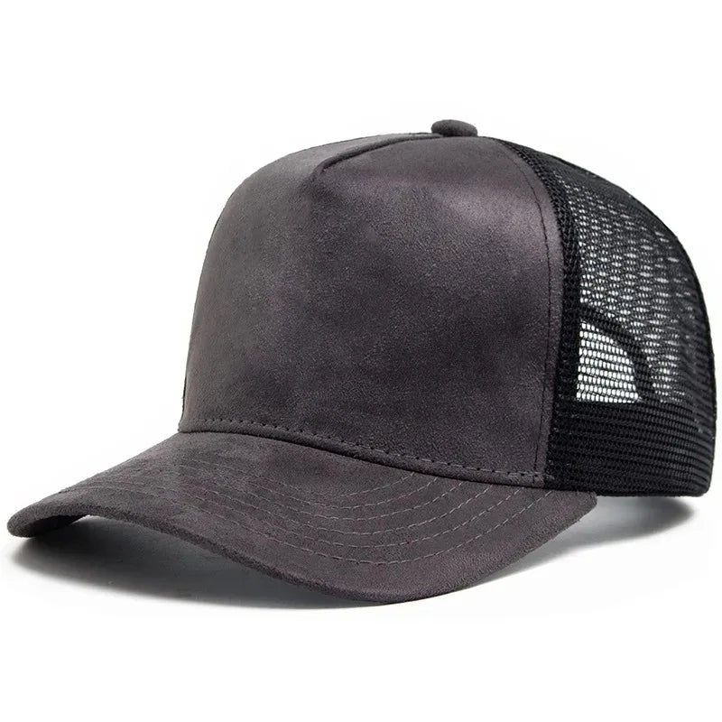 2025 m. unisex 5 dalių tinklinė zomšinė „Trucker“ kepurė su individualiu logotipo spaudiniu vyrams, beisbolo kepuraitė pavasariui ir vasarai, kvėpuojančios sportinės kepurės moterims