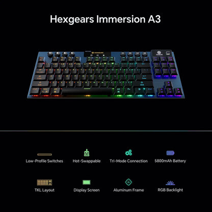 HEXGEARS A3 Mechanical Keyboard Kailh Switch Bluetooth/2.4G/Type-C Wired Connection 87 Key RGB Hot Swap Wireless Gaming Keyboard