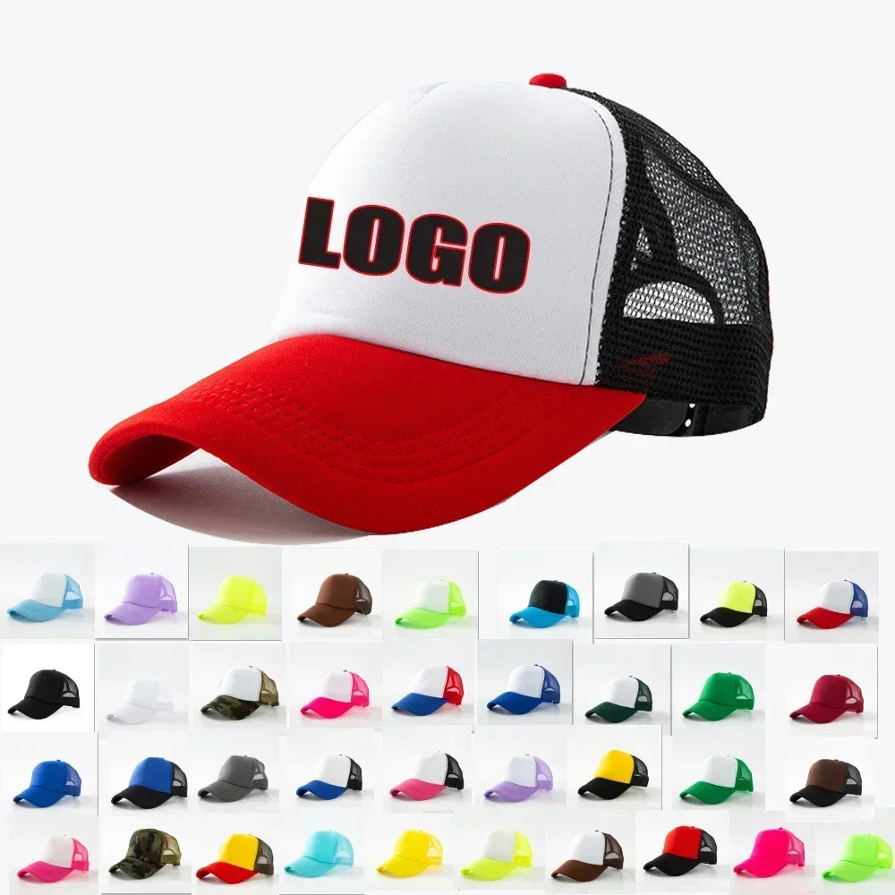 Custom Hat with Logo Printing Polyester Mesh Trucker Hat Adjustable Dad DIY Logo Baseball Cap for Men Women
