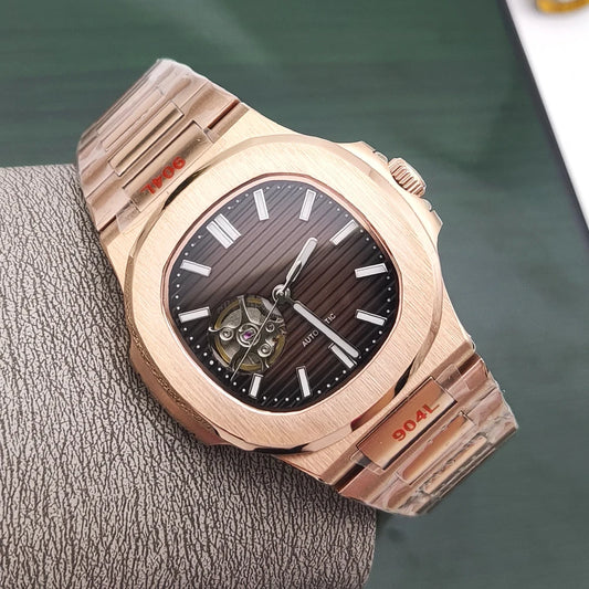 Luxury Rose Gold 40MM Square NH38 Movement Automatic Mechanical Men's Watch Sapphire Crystal Date Stainless Steel Strap