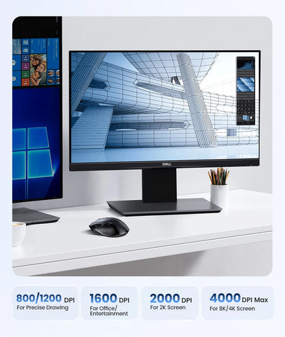 UGREEN langaton hiiri Bluetooth 5.0, ergonominen 4000DPI, 6 hiljaista painiketta, MacBookille, tabletille, kannettaville tietokoneille, tietokoneelle ja PC:lle, 2.4G-hiiri