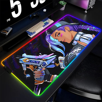 Podkładka gamingowa pod mysz i klawiaturę Overwatch Sombra, mata na biurko LED RGB, gumowa, kawaii, do notebooka