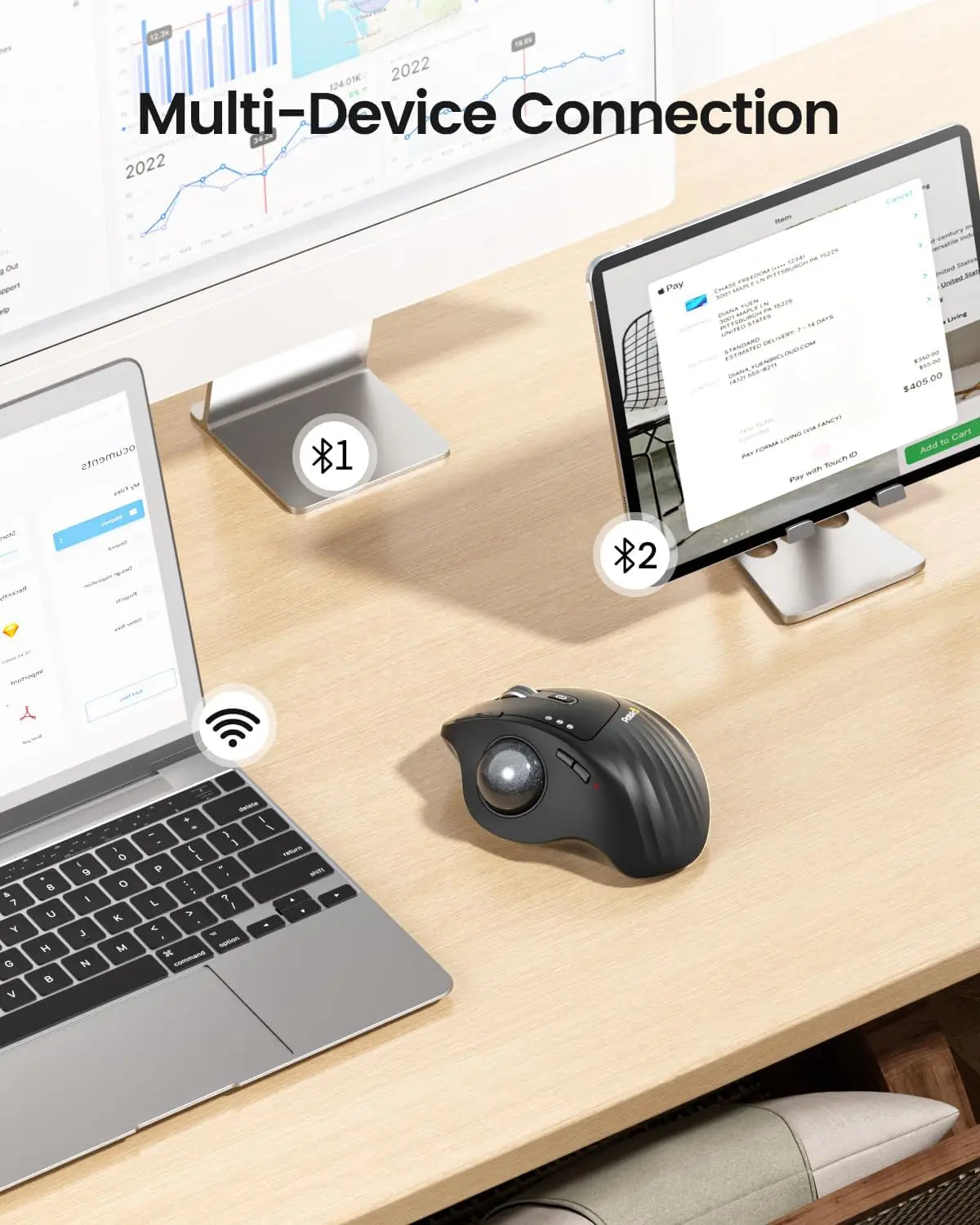 ProtoArc Wireless Trackball Mouse EM01 NL Ergonomic Bluetooth Rollerball Thumb Rechargeable Computer Laptop Mouse