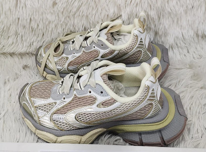 Męskie sneakersy street style na grubej podeszwie, nowe mieszane kolory, sznurowane buty casual dla par, wygodne i oddychające, do biegania i chodzenia
