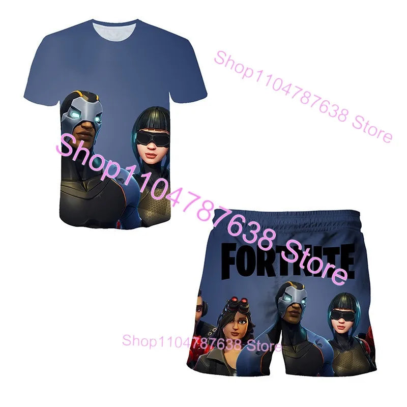 2PCS Suits F-Fortnited Victory 3D T-shirt Shorts Kids Tops Girls Boys Battle Royale Clothes Harajuku Tees Hero Children T Shirt
