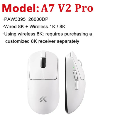 MCHOSE A7 V2 Ultra / Pro ľahká bezdrôtová herná myš s duálnou frekvenciou 8000Hz, PAW3950 TI, 42000DPI, pre PC a e-športových hráčov