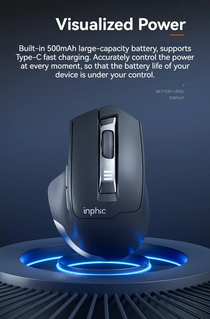 Inphic M9 Wireless Mouse 2.4G USB Receiver Rechargeable Type-C Mute Button Power Visualization Ergonomic Office Universal Mouse