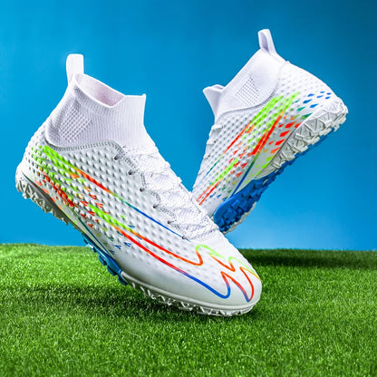 Double Star High-Top Soccer Shoes, Men's TF Turf Studs, Professional Training and Match Shoes for Boys, Teens, Kids, and Adults