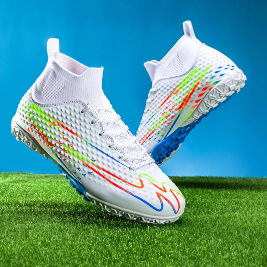 Double Star High-Top Soccer Shoes, Men's TF Turf Studs, Professional Training and Match Shoes for Boys, Teens, Kids, and Adults