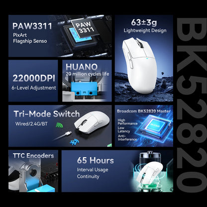 ATTACK SHARK X11 X11 SE Wireless Gaming Mouse 22K DPI PAW3311 63g Lightweight Tri-Mode Bluetooth/2.4G/Wired 20M Clicks RGB