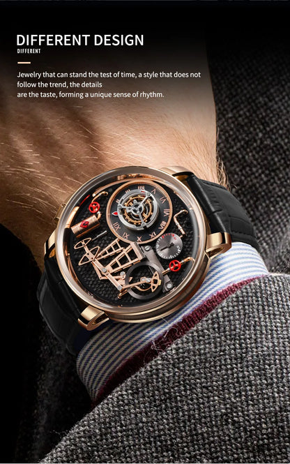 PINDU NEW TOP Quartz Watches Button oil Pump Business Men Wristwatches 45.5MM Sapphire Mirror Waterproof Leather Watch for Men