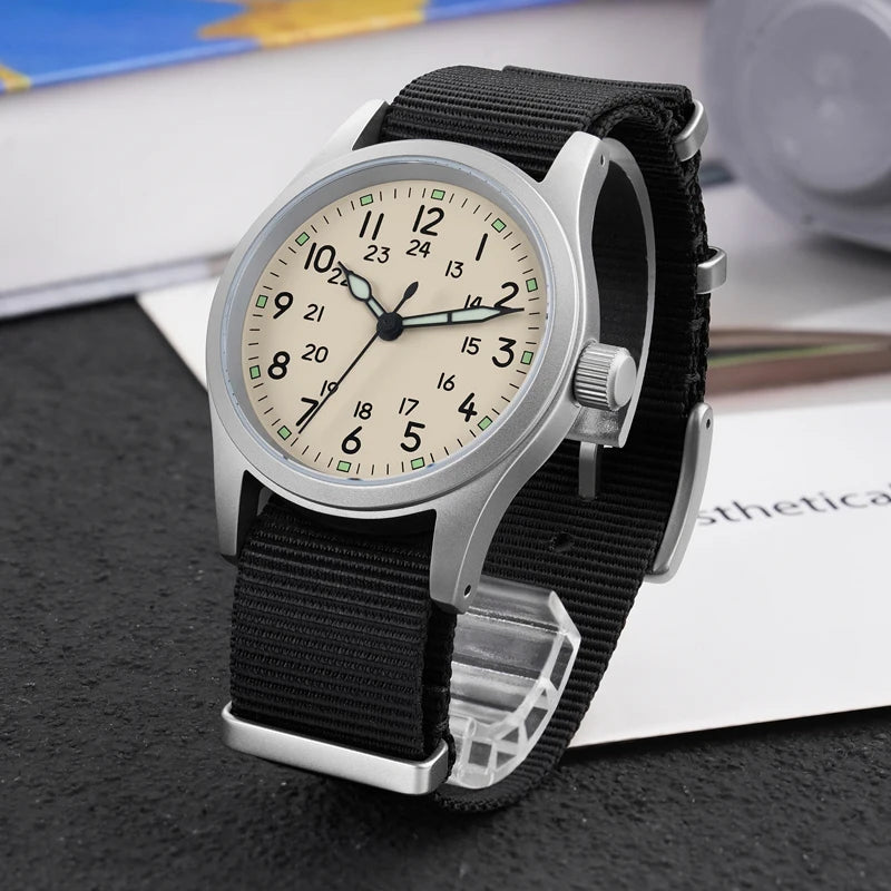 Militado ML05 Military Watch VH31 Sweep Quartz Movement Top Hat Domed Sapphire Crystal Vintage Watch 100m Waterproof Mens Watch