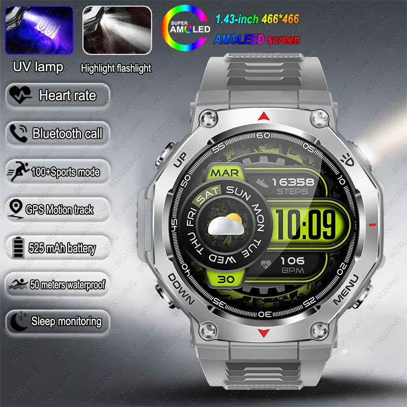 New T-Rex 3 Military Outdoor Sports Smart Watch Men GPS Motion Track 5 ATM Waterproof Heart Rate HD Bluetooth Call Smart Watch