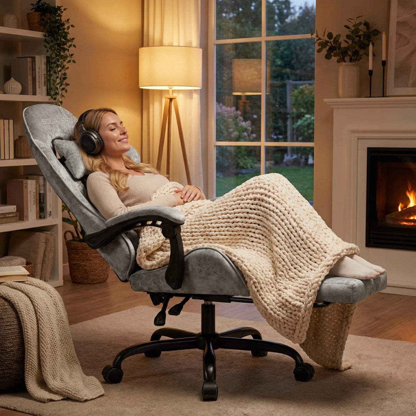 Massage Gaming Chair, Computer Office Chair with Comfy Fabric, Height Adjustable Game Chair with 360° Swivel Seat and Headrest