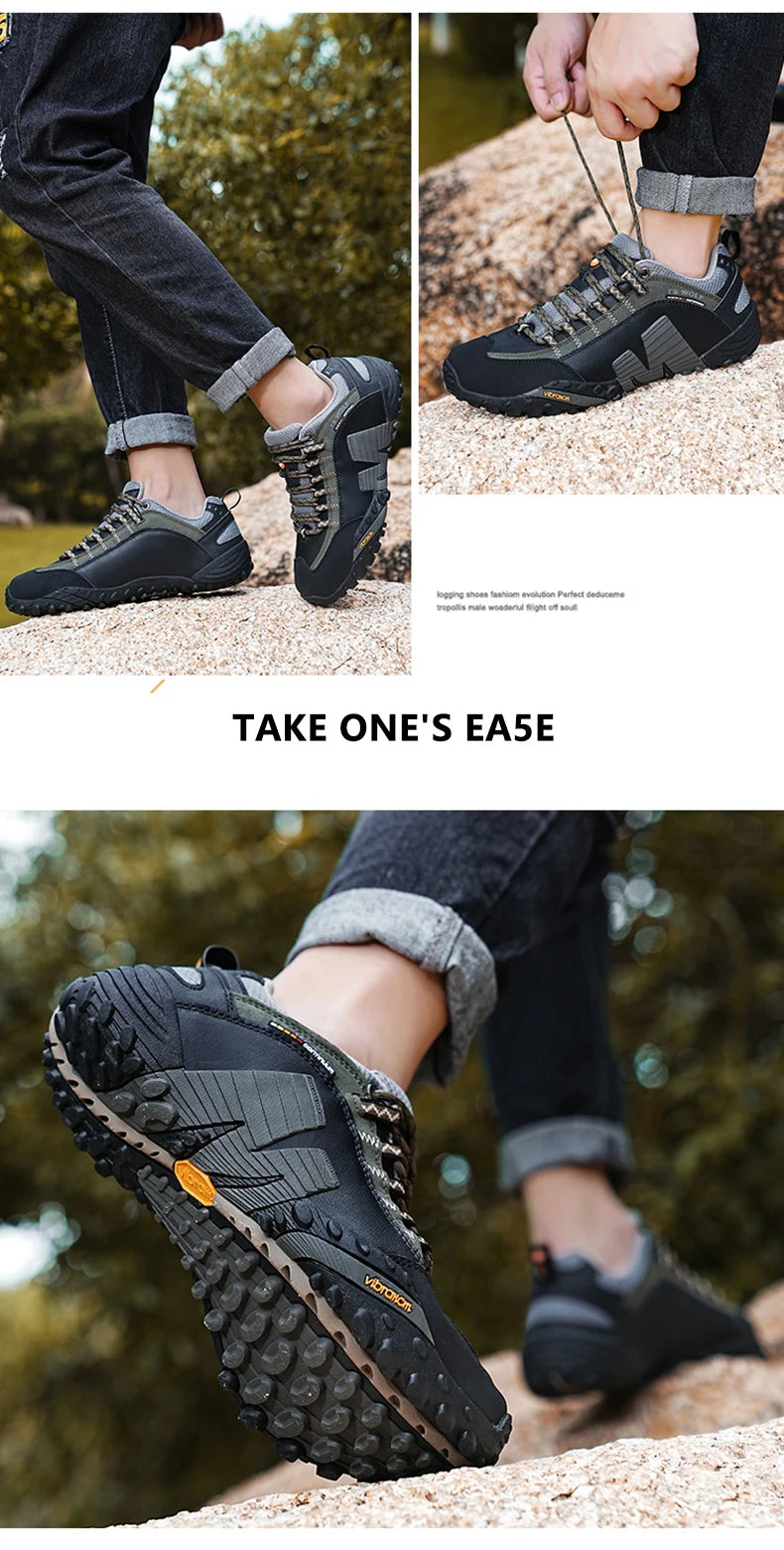 Scarpe da alpinismo da uomo in vera pelle per sport all'aria aperta, antiscivolo, da alpinismo ed escursionismo, scarpe traspiranti da turismo