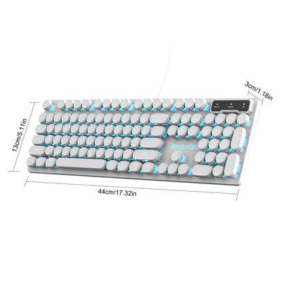 EWEADN GX330 Typewriter Gaming Keyboard, 104 Keys Wired Round Keycaps with Blue Backlit USB Wired Computer External Keyboards