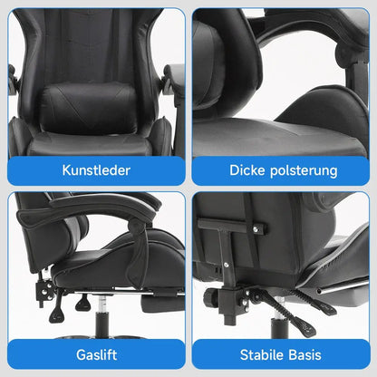 Ergonomic Gaming Chair, Office Chair, Height Adjustable, PU Leather Computer Chair, with Headrest and Lumbar Support, 360° Swivel