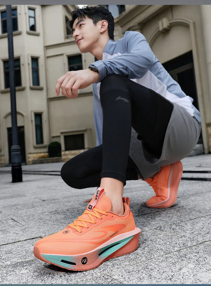 Løbesko med kulfiberplade til maraton, åndbare, lette, komfortable og skridsikre sportssneakers til mænd og kvinder