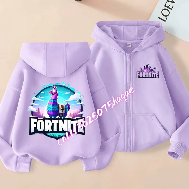 Ny Fortnite-zip hoodie för barn, tecknad anime, vardaglig och ventilerande huvtröja för barn, pojkjacka med dragkedja, vår 2026, barnkläder