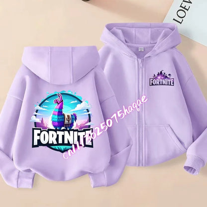 Ny Fortnite-zip hoodie för barn, tecknad anime, vardaglig och ventilerande huvtröja för barn, pojkjacka med dragkedja, vår 2026, barnkläder