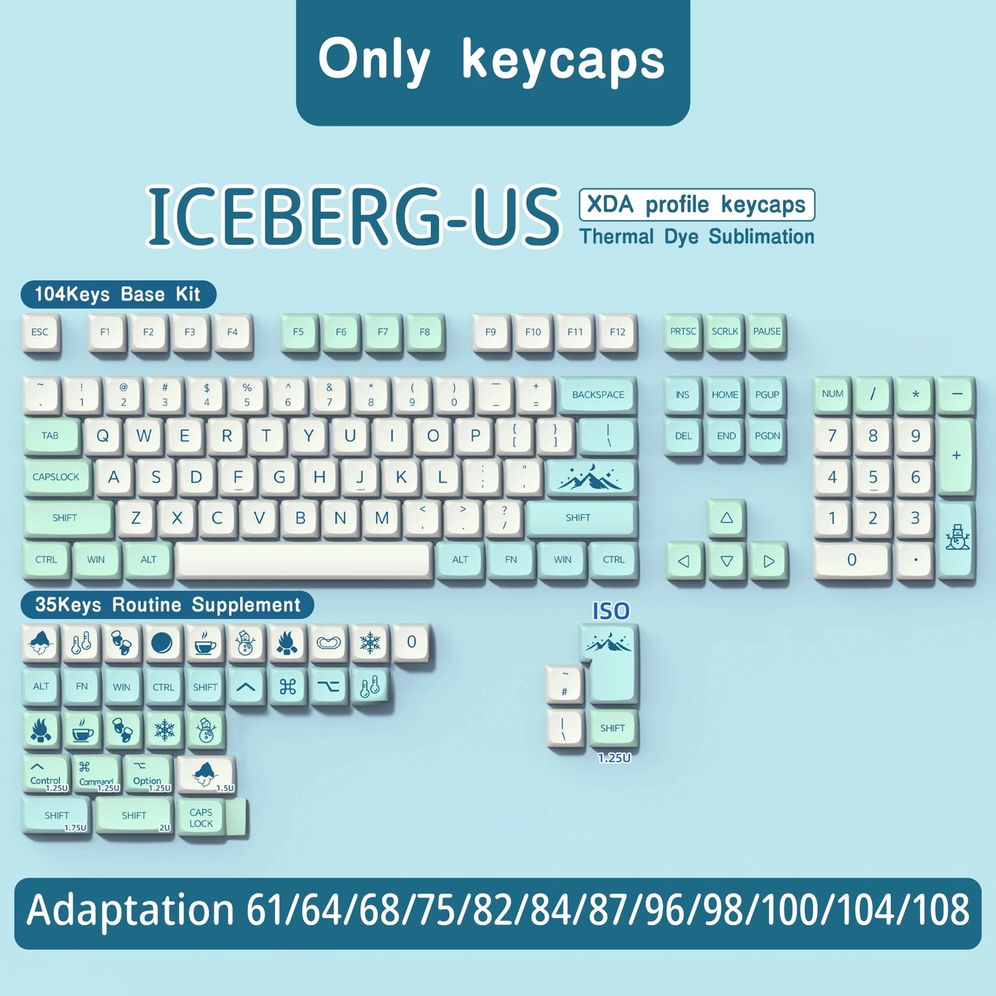Keycaps Iceberg perfil XDA brasileño coreano japonés ruso español francés ISO Enter PBT para teclado mecánico GK61