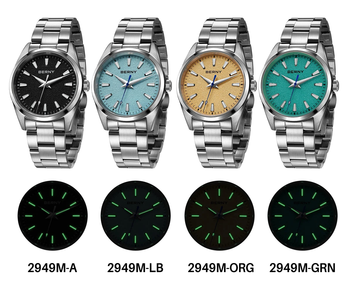 BERNY Men's Watch Luminous AR Sapphire 10ATM Classic  Dress Business Quart Watches for Men Fashion Casual Wristwatch