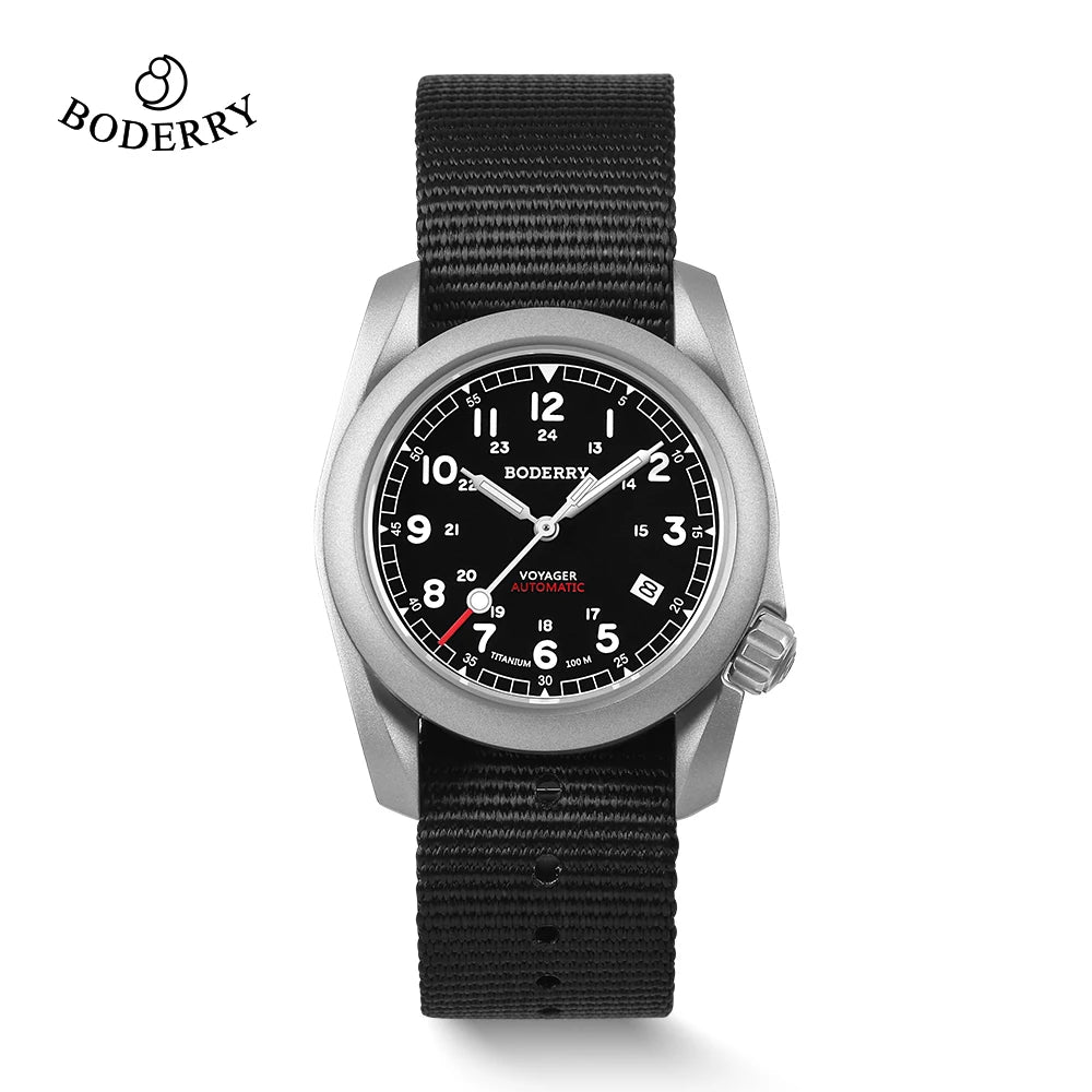 Boderry Field Watch VOYAGER Mens Watches 100M Waterproof Titanium Automatic Luminous For Seiko Movement Wristwatch