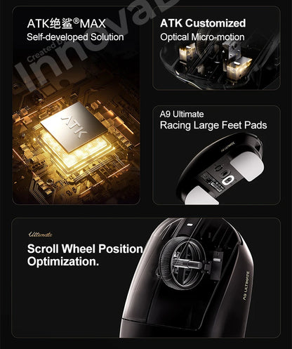 ATK Dragonfly A9 Ultimate Ασύρματο Gaming Mouse A9 Air PAW3950 Εξαιρετικά Ελαφρύ Εργονομικό Ποντίκι E-sports για Gamer FPS CSGO A9 Ultra