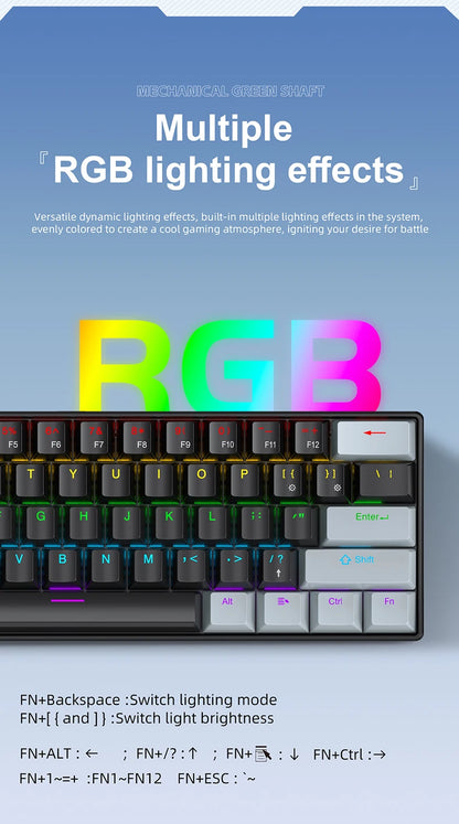 61 Keys RGB Mechanical Keyboard Wired K61 Mini Keyboard 60% Portable Black, White, Red/Blue Switch for Gaming/Work