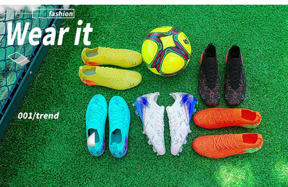 Нови мъжки футболни обувки на едро, бутонки, противоплъзгащи маратонки за тренировки, футболни обувки с високо качество FG, дропшипинг, унисекс за възрастни