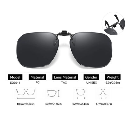 Clip On Flip Up Glasses Polarized Photochromic Sunglasses Lens Anti Glare UV400 Goggles Night Vision Yellow Driving Eyepiece