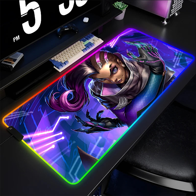 Podkładka gamingowa pod mysz i klawiaturę Overwatch Sombra, mata na biurko LED RGB, gumowa, kawaii, do notebooka