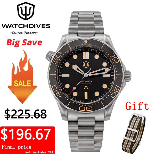 Watchdives WD007 V4 Titanium NTTD Dive Watch PT5000 Automatic Movement Sapphire Super Luminous Domed Crystal 42mm Men Watches