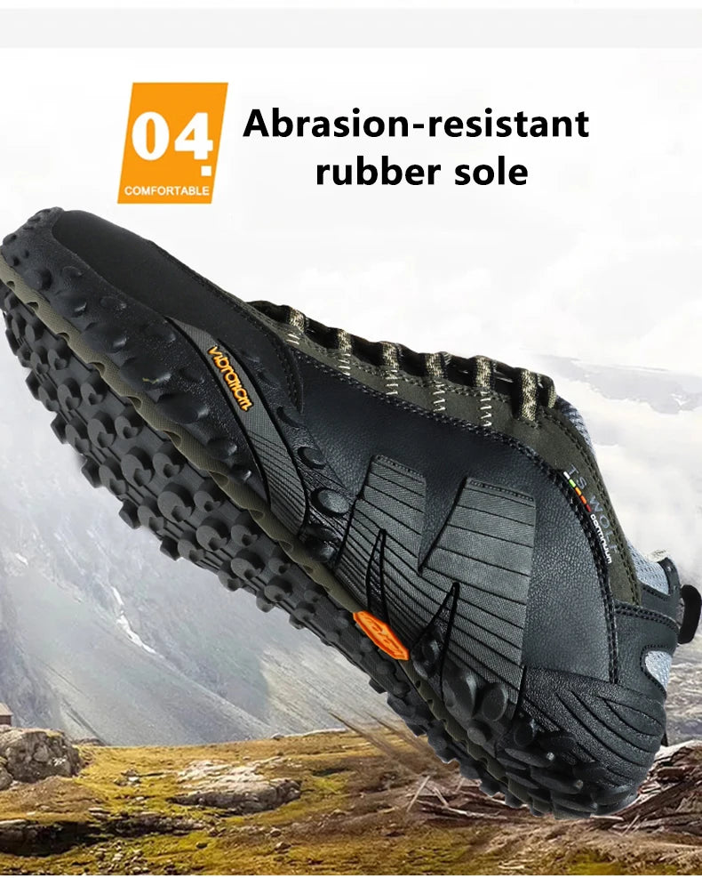 Scarpe da alpinismo da uomo in vera pelle per sport all'aria aperta, antiscivolo, da alpinismo ed escursionismo, scarpe traspiranti da turismo